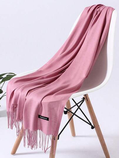 1pc Solid Color Fringed Lightweight Shawl, Versatile Soft Warm Lightweight Scarf, Suitable For Air-Conditioned Room, Elegant For Daily, Dining, Date, Headscarf For Dress