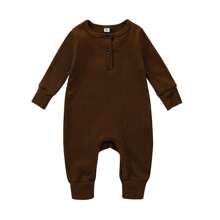 Newborn Baby Boy Girl Knitted Rib Romper Infant One Piece Jumpsuit Cotton Solid Long Sleeve  Bodysuit Basic Coming Home Outfits - màu nâu - Xem 1