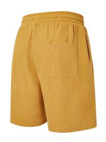 Men's Letter Print Drawstring Waist Loose Casual Bermuda Shorts - Yellow - View 3
