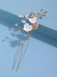 1pc Handmade Clay Flower Crystal Simple & Cute Hair Clip, Suitable For Spring, Wedding, Daily And Other Occasions
