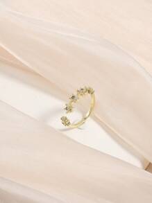1pc Fashionable Rhinestone Flower Decorated Ring, Suitable For Daily Wear By Women