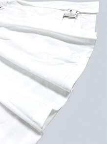 Fashion Women Sleeveless Round Neck Decorated Button Top And Shorts Suit, Sexy Commuter Set - White - View 2