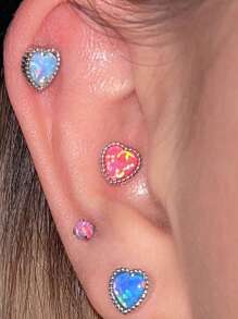 1PC Vertical Lines Opal Heart Lip Stud Labret Ring Threadless Ear Cartilage Tragus Helix Earrings Daith Piercing Body Jewelry 16g