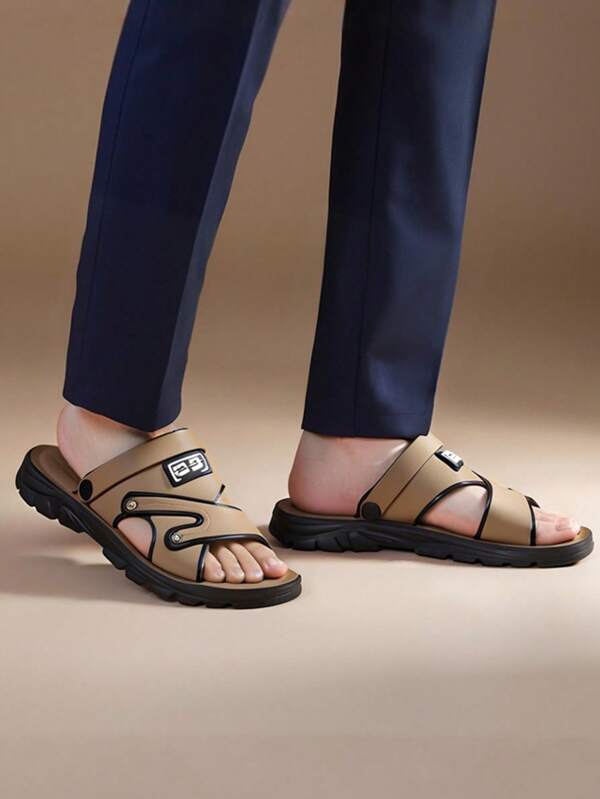 Men's Breathable Letter Design Non-Slip Quick Drying Slide Sandals - Open Toe Slippers, Suitable For Indoor, Outdoor Walking, Summer Beach