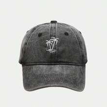 1pc Embroidered Coconut Tree Washed Baseball Cap, Adjustable Outdoor Sun Protection Casual Hat For Spring/Autumn Travel Beach Vacation Women, Y2K Style
