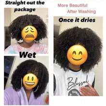 Full 250% Density Afro Kinky Curly Human Hair Wig With Bang Brazilian Virgin Afro Coily Wigs Bangs For Women Machine Scalp Top Wig Glueless 16inch - Natural Black - 查看 5