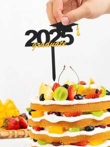 6pcs Novelty Cake Topper Graduation Party Cake Supplies Acrylic Graduation Cake Topper Graduation Cake Decorations 2025 Graduation Cap Cake Inserts - Black - View 8