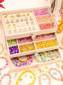 Kids Girls DIY Beaded Bracelet Craft Kit, Fun Birthday Gift Surprise Box