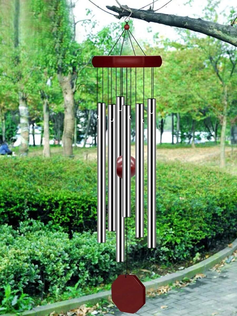 1pc Wooden Vintage Wind Chime Metal Decor, Country Style Home Decor, Creative Home Gift Ornament - Silver - View 1