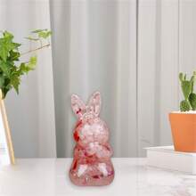 Figura decorativa de conejo de Pascua de pie con piedras de cristal, artesanía y decoración para el hogar de Pascua para interior y exterior - Rojo - Ver 2