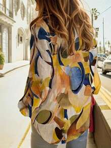 Plus Size Women's Floral Print Long Sleeve Casual Blouse