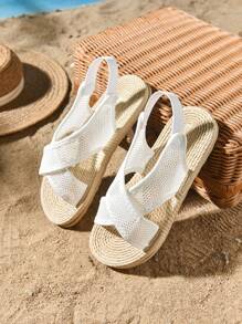 新款设计罗马凉鞋户外装韩版女式平底防滑简约鞋 - 白色 - 查看 3