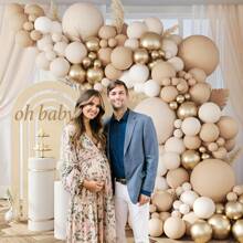 中性气球拱门套件，中性气球花环搭配裸沙白金属金气球，适用于婚礼生日婴儿淋浴装饰
