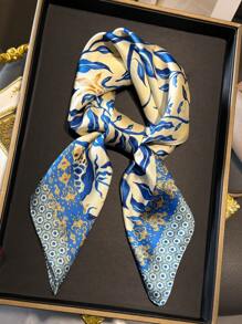 1条女士优雅复古时尚印花轻薄缎面方巾/围巾，可作头巾、围巾、披肩使用，轻盈舒适，适合日常佩戴，也可搭配头饰、长袍、配饰，适合春、夏、秋季，也是母亲节、妇女节、海滩度假、假日的理想礼物。 - 藍白色 - 查看 1