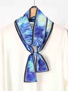 1pc Painting Pattern Silky Scarf/Headband/Neck Wrap, Approx 160cm Long, Suitable For Spring & Autumn - Multicolor - View 4