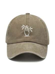 1pc Unisex Washed Denim Baseball Cap With Coconut Tree Distressed Print, Vintage Streetwear Style, Suitable For Casual Wear, Travel And All Seasons - Multicolor - View 7