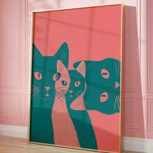 1 件折衷猫咪壁画极简主义帆布印刷画彩色猫咪海报时尚装饰适用于卧室、客厅、宿舍墙壁装饰无框架 - 彩色 - 查看 4