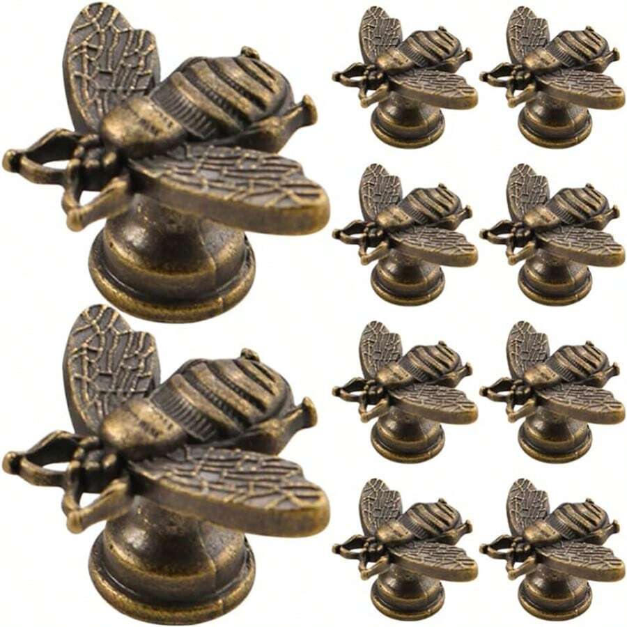 10 piezas Pomos retro de aleación de zinc con diseño de abeja - Tiradores decorativos para cajones de cómoda y muebles del hogar y armarios