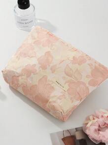 1 件米色大号花卉提花手提化妆包，时尚休闲大容量便携拉链化妆包，旅行度假必备化妆包，可收纳卫生巾、卫生棉、有线耳机、耳塞、头戴式耳机、充电器、口红、化妆品、香水、护肤品和美容产品，家居装饰，钥匙，节日礼品袋，化妆包，洗漱包，桌面收纳包，化妆包，化妆袋，化妆包，包，梳妆台，化妆袋，化妆包，小化妆包，化妆袋，圣诞礼物，女士礼物创意 - 粉色 - 查看 5