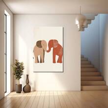 Deux éléphants simples de couleurs différentes. Grande peinture murale encadrée en bois, décoration d'intérieur, peinture à l'huile - Chambre, salle de bain, salon, bureau, cuisine, cadeaux de Noël - 1 pièce