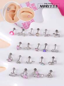 Morlyda 1 peça brincos de lábio rosa fofos 16g decoração de strass brincos de orelha de coração rosca interna de aço inoxidável cartilagem de opala falsa tragus brinco de coelho laço daith brincos de nariz piercing de orelha joias de lábio labial de flor joias de lábio