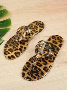 Women Casual Flat Slip-On Sandals, Open Toe Summer Outdoor Slippers, Woven Roman Style Spring/Summer New Arrival, Fashion French Style Ladies Wear With Dress, Beach, Apartment - Leopard - View 6