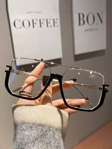 Fashionable Casual Oversized Double Bridge Clear Lens Glasses