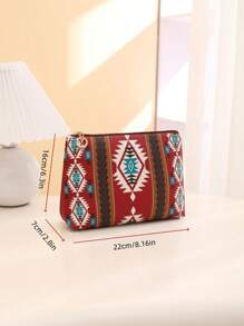 PVC 化妆包，旅行化妆品收纳盒，时尚波西米亚风化妆品收纳盒，图案便携式护肤品收纳袋 - 酒紅色 - 查看 5