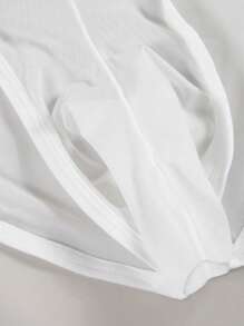 男士白色性感网眼半透明心形印花三角内裤，透气舒适囊袋设计 - 白色 - 查看 6