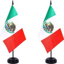 2 Packs USA Desk Flag Set, American US Table Office Flags, Canada, Mexico, Small Mini Desktop Flag With 12" Solid Black Pole, Black Base, Miniature Desktop Flag