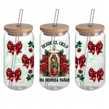 Set Of 4 Our Lady Of Guadalupe Theme UV DTF Self-Adhesive Plastic Cup Stickers, Waterproof Scratch-Resistant 3D Crystal Stickers, Suitable For Water Cups And Bottles - High Quality Stickers (4.3 Inches X 9.4 Inches) - Multicolor - View 3