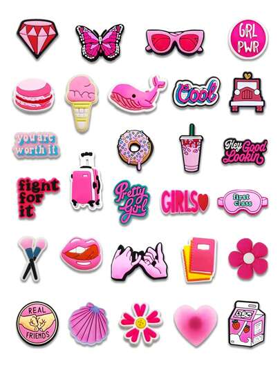 28 de bucăți de pandantive pentru pantofi seria roz, pentru saboți, decorațiuni DIY pentru pantofi, calitate premium, accesorii populare, cu bule, sandale, decorațiuni pentru pantofi din PVC, accesorii pentru genți de plajă, cadou excelent pentru adolescenți, bărbați, femei și adulți