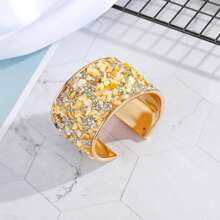 1pc Lightweight Metal Cuff Bracelet With Rhinestone Inlaid Stone Decor, Personalized Armband - Multicolor - View 13