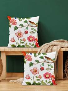 2Pcs Floral Throw Pillow Covers 3D Flower And Bird Throw Farmhouse Pillow Covers Decoration Home Square Sofa Living Room Bedroom Bed Sofa Chair Cushion Covers Universal Suitable For All Seasons (No Filler)