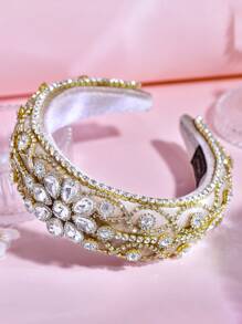 1 Piece Of Women Shiny Khaki Retro Palace Style Velvet Sponge Headband Elegant Gorgeous Personalized Rhinestone Flower Design Hair Accessories For Brides Wedding Bridesmaids Gifts Daily Styling Accessories,Hairband,Hair Hoop