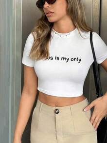 Customized Sports Personalized Gifts, Customized Women's T-Shirts, Add Text (Name/Quote/Sentence/Holiday/Number, Etc.), Design Your Exclusive Personalized Printed T-Shirt As A Gift, Seasonal Selection, Sports Outdoor, Customized Women's Sports Tops - White - View 5