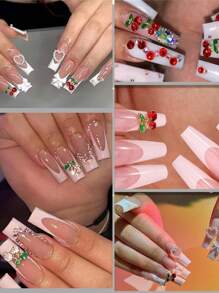 20PCS Cherry Rhinestone In Alloy Nail Jewelry Internet Celebrity Explosion Three -Dimensional Cute Fresh And Simple Rhinestone Fruit Nail Jewelry - Royal Blue - View 3