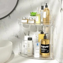 1 pièce Organisateur de salle de bain à 2 étages en acrylique, Étagère de rangement de salle de bain transparente pour le coin, Étagère d'angle à 2 couches pour le rangement de maquillage