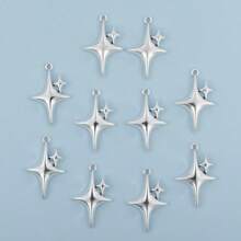 10pcs Fashionable Silver Tone Alloy Star Shaped Pendant Charms For DIY Jewelry Making, Keychain, Tassel Necklace, Craft Supplies