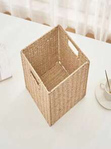 1pc Woven Storage Basket Foldable Bin Closet Organizer For Bedroom Bathroom Kitchen Living Room Decorative Container Handmade Rattan Wicker Basket Home Organization Solution Portable Foldable Design Space Saving Storage - Black - View 10