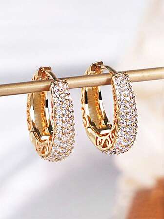 1 Pair Girls Elegant Cubic Zirconia Hoop Earrings For Daily Decoration For Party Jewelry Birthday Gift