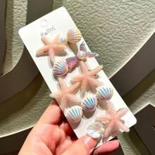 5pcs/Set Cute Pastel Starfish Hair Clips Set, Shell Mermaid Side Bangs Hairpins, High-End Feeling Hair Clips, Adorable Sweet Ocean Theme Girl Hair Accessories