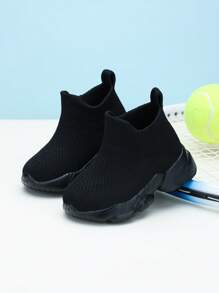 1 par de zapatos para correr al aire libre sencillos de poner y quitar para bebé, de tela transpirable, para todas las estaciones - Negro - Ver 5