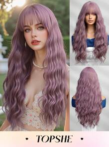 TOPSHE High Quality 26-Inch Synthetic Heat-Resistant Fiber Wig With Long Curly Purple Bangs Women's Wig Is Perfect For Holiday Party Everyday Wear