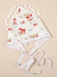 1 件蘑菇印花流苏领带三角围巾，波西米亚风格，适合音乐节服装