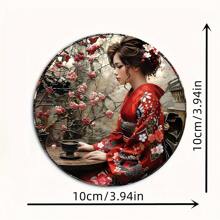 6 Pieces Set, Japanese-Style Kimono Ladies Art Wooden Coasters, Heat-Resistant, Suitable For Drinks And Coffee, Very Suitable For Office, Kitchen, Table Decoration, Unique Art Desktop Protector, Perfect Birthday And Christmas Gifts