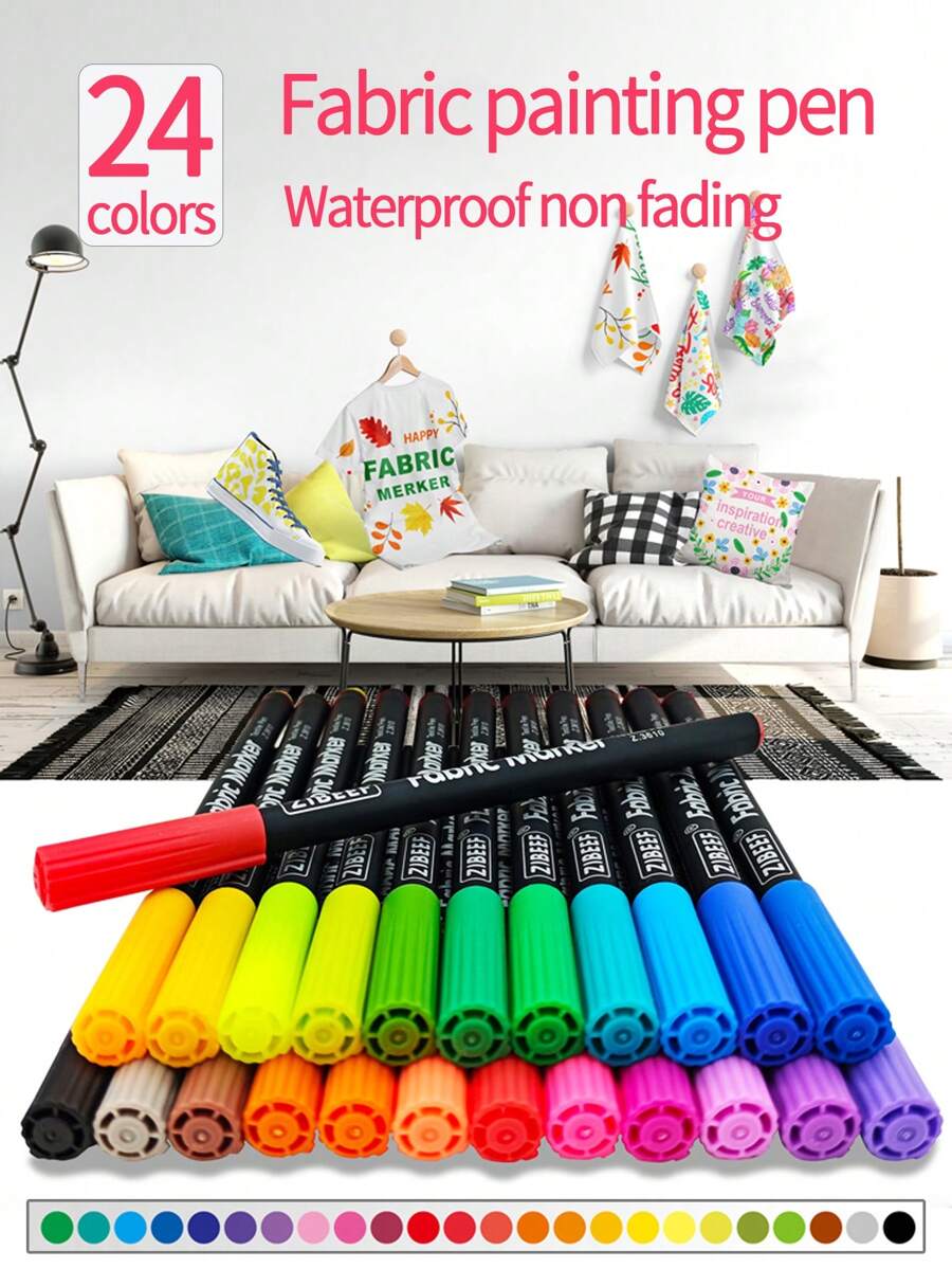 12/24 Colours Fabric Painting Pens, Waterproof & Fade Resistant, Textile Art Markers For DIY T-Shirt, Shoes Coloring, Crafts Back To School - Fabric Painting Pen - View 1