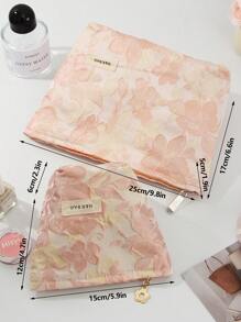 1 件米色大号花卉提花手提化妆包，时尚休闲大容量便携拉链化妆包，旅行度假必备化妆包，可收纳卫生巾、卫生棉、有线耳机、耳塞、头戴式耳机、充电器、口红、化妆品、香水、护肤品和美容产品，家居装饰，钥匙，节日礼品袋，化妆包，洗漱包，桌面收纳包，化妆包，化妆袋，化妆包，包，梳妆台，化妆袋，化妆包，小化妆包，化妆袋，圣诞礼物，女士礼物创意 - 粉色 - 查看 10