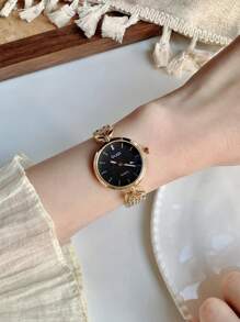 1 件女士金色手表，时尚复古女士手表，女士时尚简约百搭奢华不锈钢石英表 - 均碼 - 查看 13