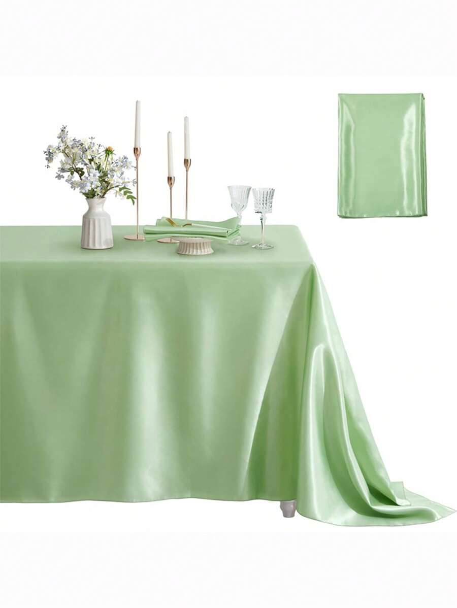 1 khăn trải bàn hình chữ nhật, khăn trải bàn bằng vải satin không phai màu, thích hợp cho tiệc cưới, tiệc cưới cao cấp, trang trí tiệc nhà hàng - Cây xô thơm xanh - Xem 1